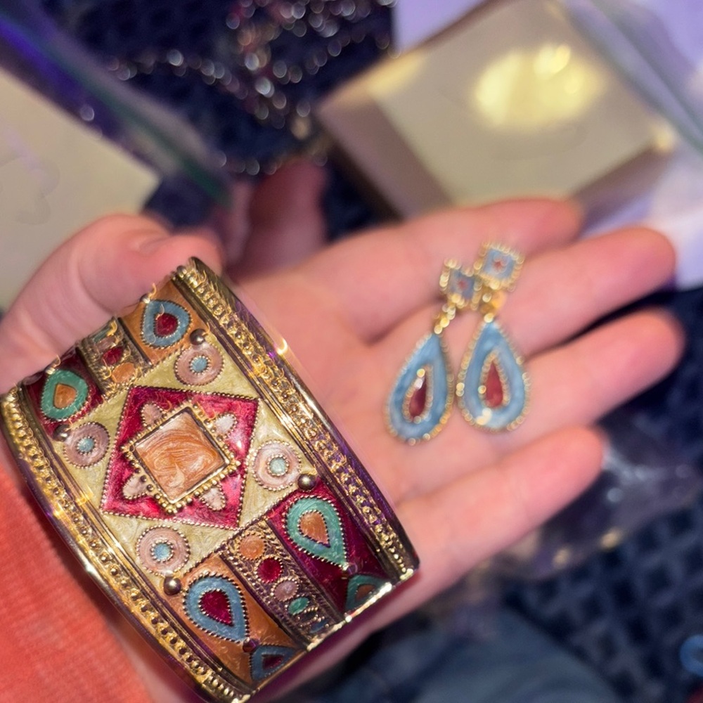 Bohemian Gold and Multicolor Bracelet and Earrings Set